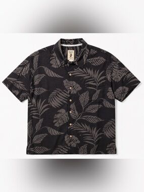 Jamaica Jaxx Silk Short Sleeve Tropical Leaf Black Button-Down Shirt - Large